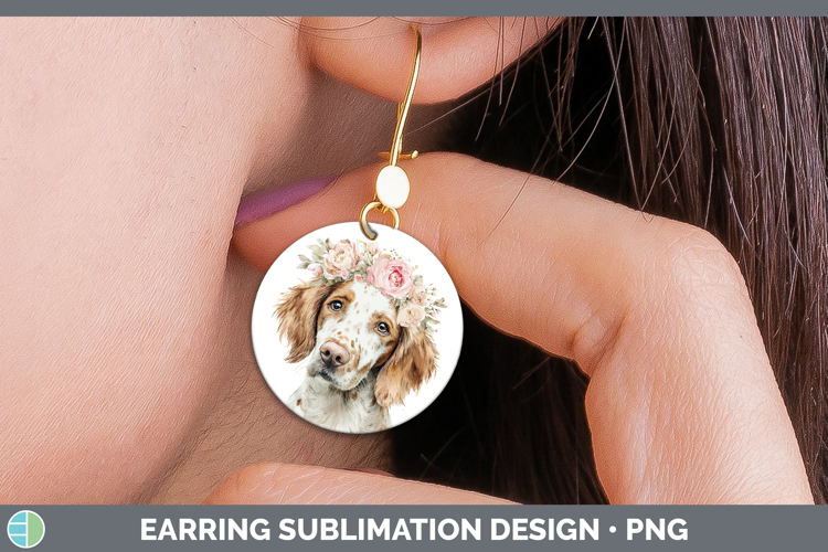 English Setter Red and White Dogs 05 Floral Crown Round Earr