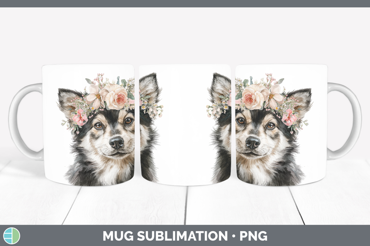 Finnish Lapphund Dogs 05 Floral Crown Mug Wrap Sublimation D
