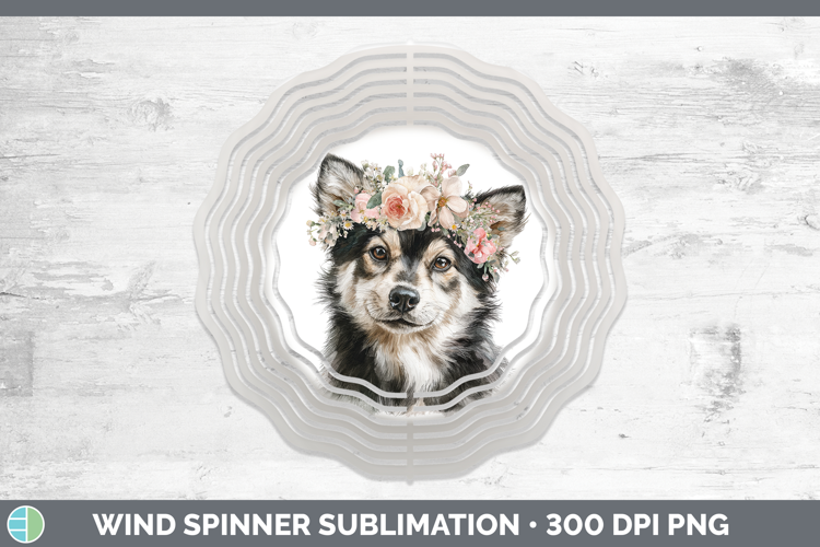 Finnish Lapphund Dogs 05 Floral Crown Wind Spinner Sublimati