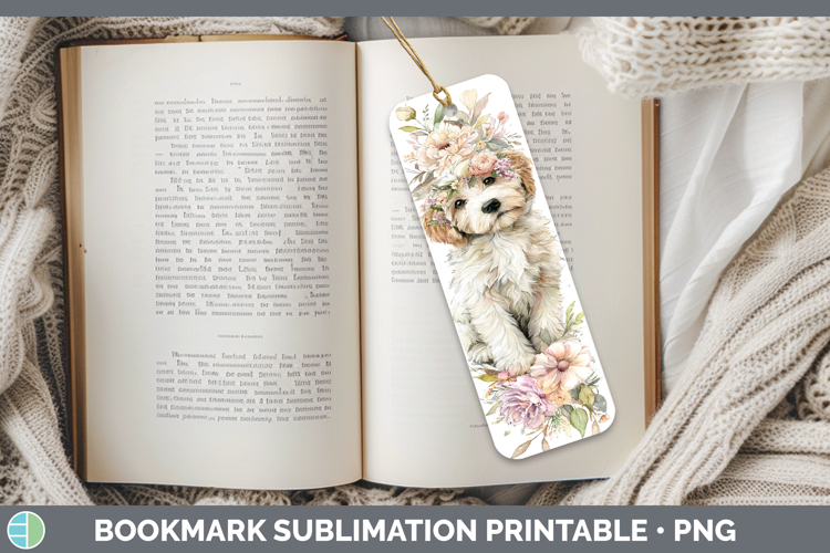 Labradoodle Dogs 05 Floral Crown Bookmark Sublimation Design