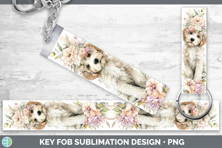 Labradoodle Dogs 05 Floral Crown Key Fob Sublimation Design