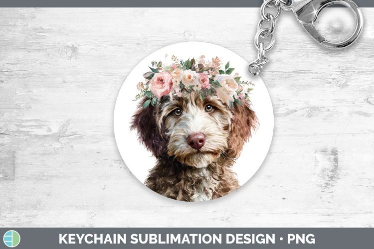 Labradoodle Dogs 05 Floral Crown Keychain Sublimation Design