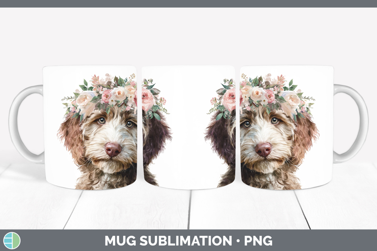 Labradoodle Dogs 05 Floral Crown Mug Wrap Sublimation Design