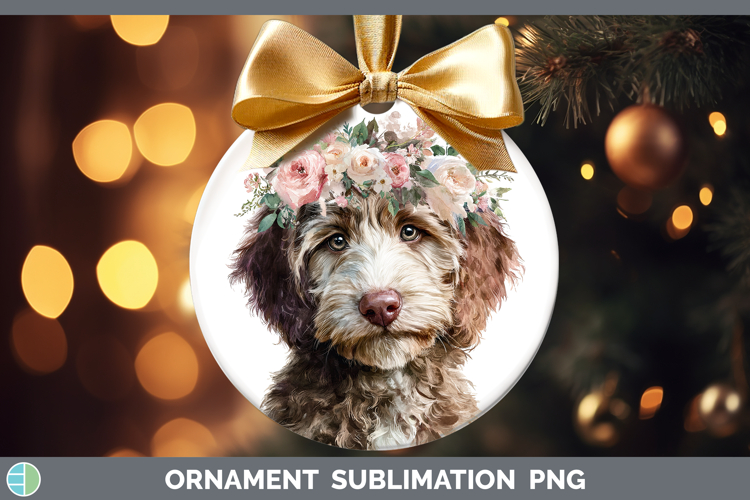 Labradoodle Dogs 05 Floral Crown Ornament Sublimation Design
