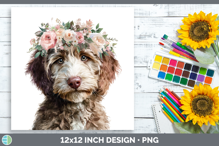 Labradoodle Dogs 05 Floral Crown Paper Backgrounds Design