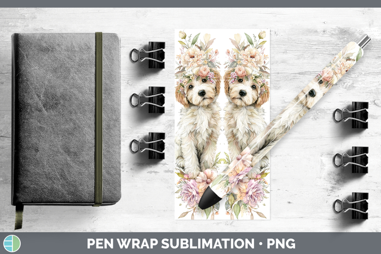 Labradoodle Dogs 05 Floral Crown Pen Wrap Sublimation Design