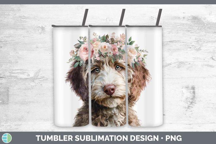 Labradoodle Dogs 05 Floral Crown Tumbler Sublimation Design