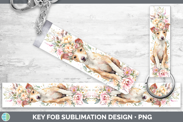 Podenco Canario Dogs 05 Floral Crown Key Fob Sublimation Des