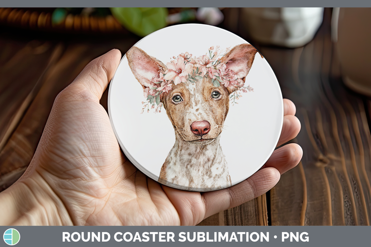 Podenco Canario Dogs 05 Floral Crown Round Coaster Sublimati