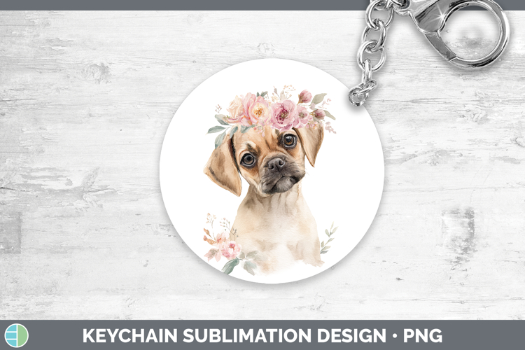 Puggle Dogs 05 Floral Crown Keychain Sublimation Design