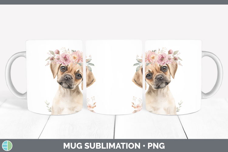 Puggle Dogs 05 Floral Crown Mug Wrap Sublimation Design