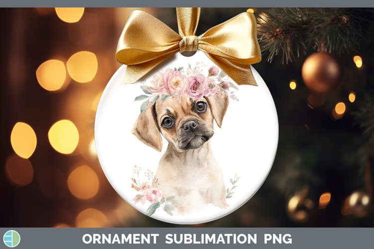 Puggle Dogs 05 Floral Crown Ornament Sublimation Design