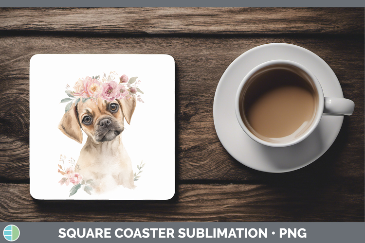 Puggle Dogs 05 Floral Crown Square Coaster Sublimation Desig