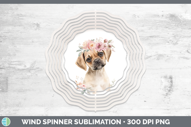 Puggle Dogs 05 Floral Crown Wind Spinner Sublimation Design