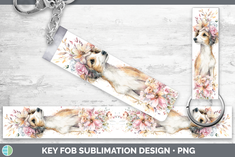 Saluki Dogs 05 Floral Crown Key Fob Sublimation Design
