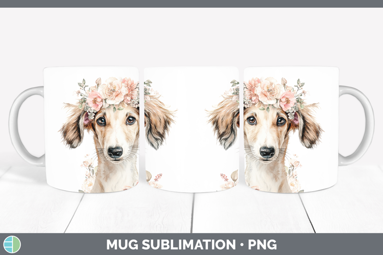 Saluki Dogs 05 Floral Crown Mug Wrap Sublimation Design