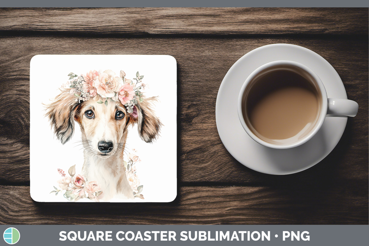 Saluki Dogs 05 Floral Crown Square Coaster Sublimation Desig
