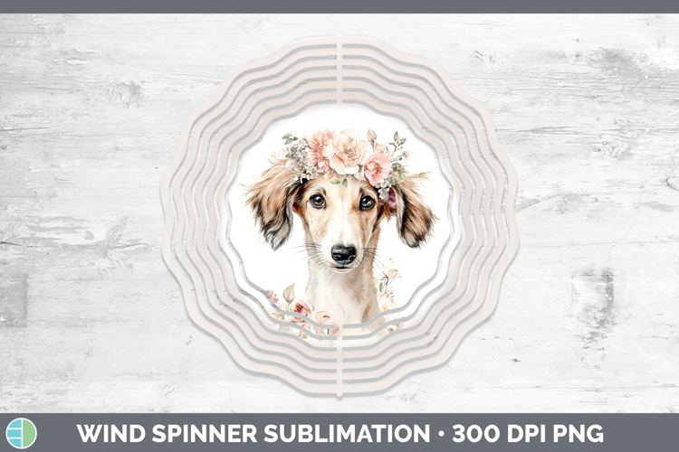 Saluki Dogs 05 Floral Crown Wind Spinner Sublimation Design
