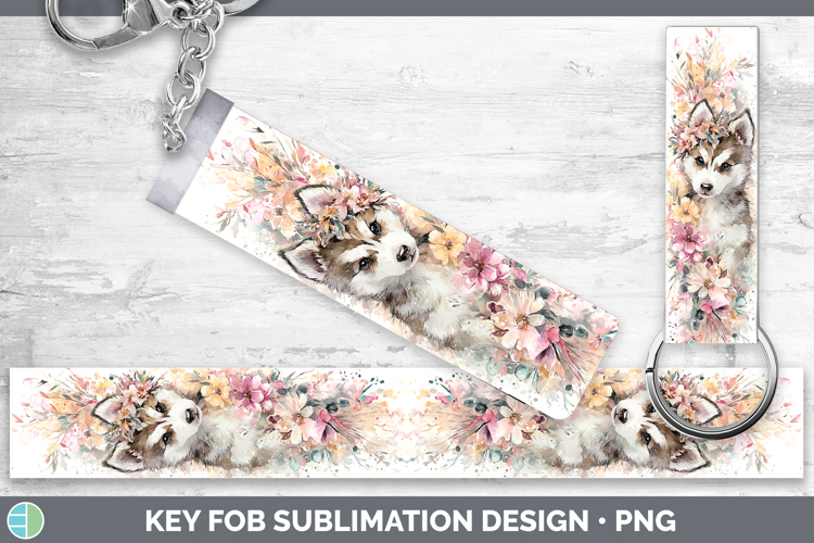 Siberian Husky Dogs 05 Floral Crown Key Fob Sublimation Desi