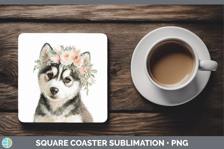 Siberian Husky Dogs 05 Floral Crown Square Coaster Sublimati