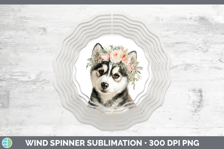 Siberian Husky Dogs 05 Floral Crown Wind Spinner Sublimation