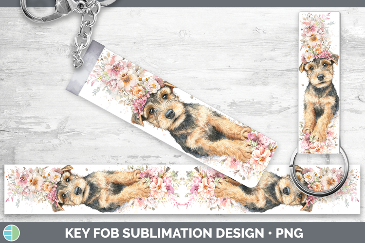 Welsh Terrier Dogs 05 Floral Crown Key Fob Sublimation Desig