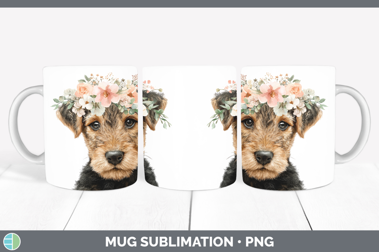 Welsh Terrier Dogs 05 Floral Crown Mug Wrap Sublimation Desi