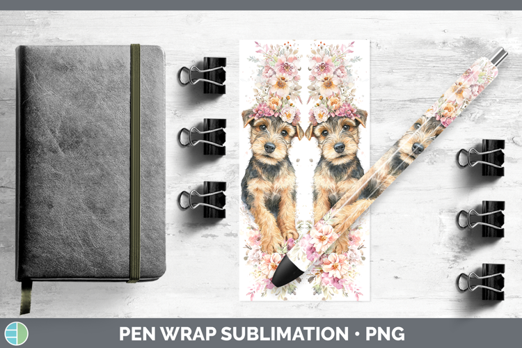 Welsh Terrier Dogs 05 Floral Crown Pen Wrap Sublimation Desi