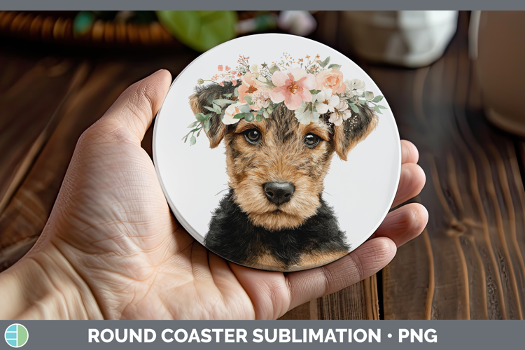 Welsh Terrier Dogs 05 Floral Crown Round Coaster Sublimation