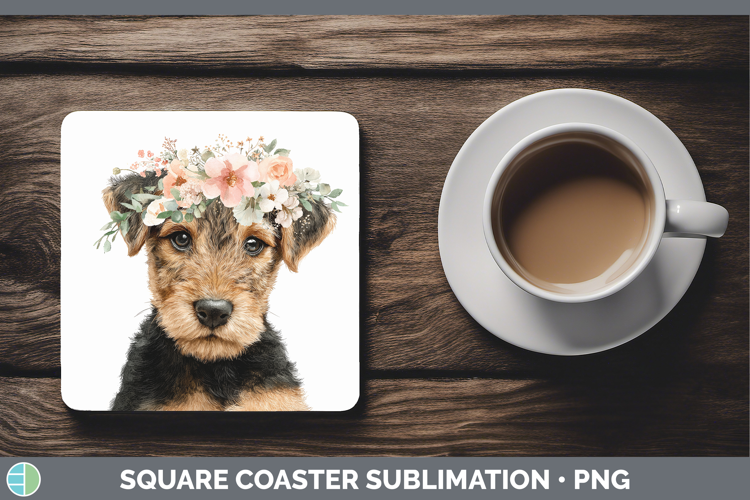 Welsh Terrier Dogs 05 Floral Crown Square Coaster Sublimatio