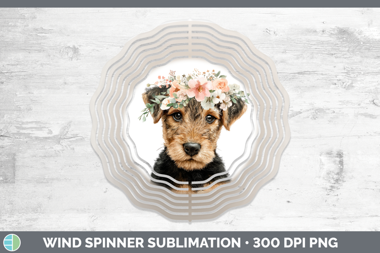 Welsh Terrier Dogs 05 Floral Crown Wind Spinner Sublimation