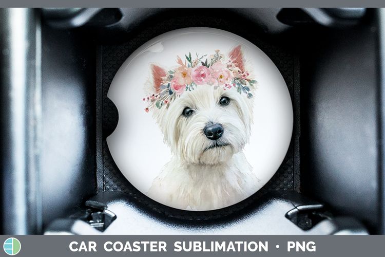 White Highland Terrier Dogs 05 Floral Crown Car Coaster Subl