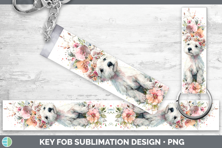 White Highland Terrier Dogs 05 Floral Crown Key Fob Sublimat