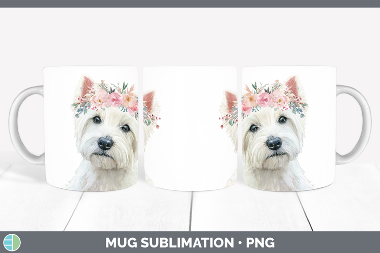 White Highland Terrier Dogs 05 Floral Crown Mug Wrap Sublima