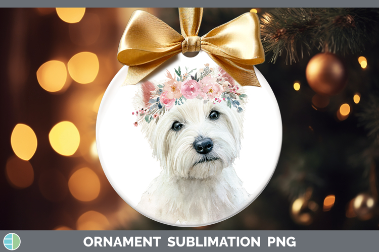 White Highland Terrier Dogs 05 Floral Crown Ornament Sublima