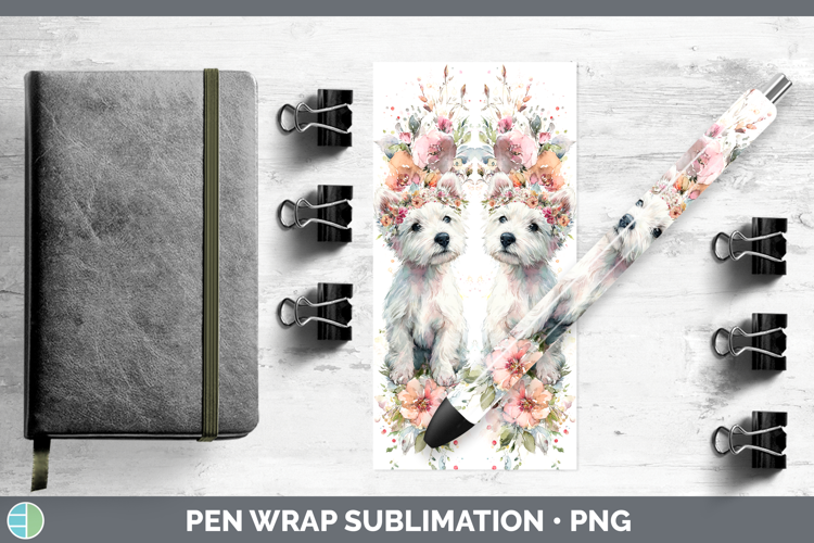 White Highland Terrier Dogs 05 Floral Crown Pen Wrap Sublima