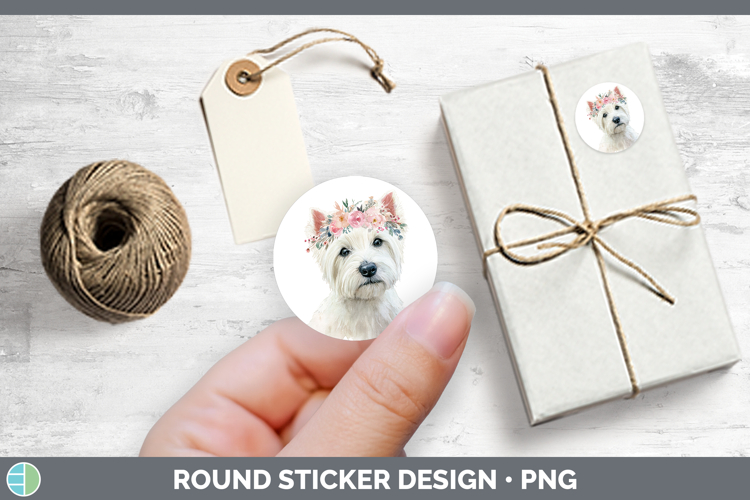 White Highland Terrier Dogs 05 Floral Crown Stickers Design