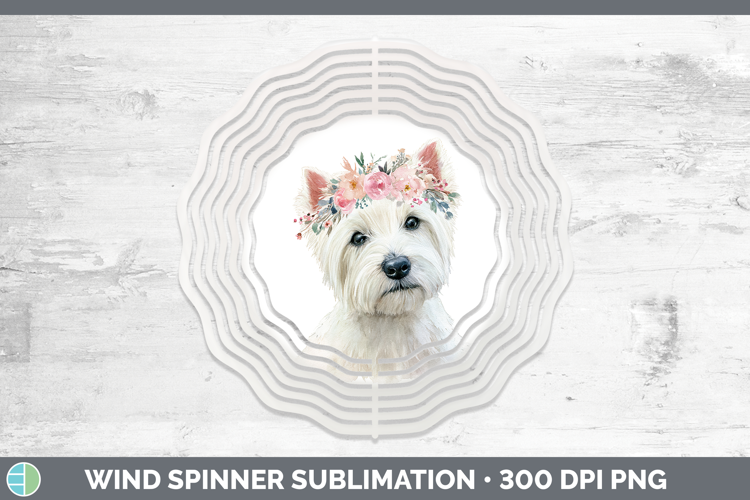 White Highland Terrier Dogs 05 Floral Crown Wind Spinner Sub