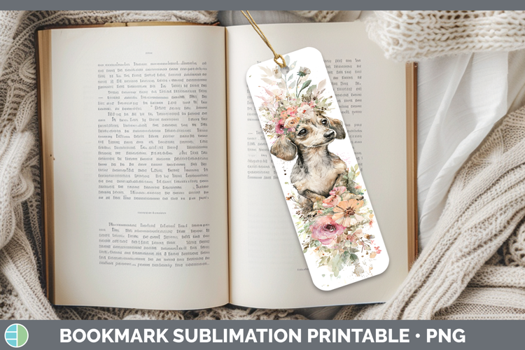 Wire Haired Dachshund Dogs 05 Floral Crown Bookmark Sublimat