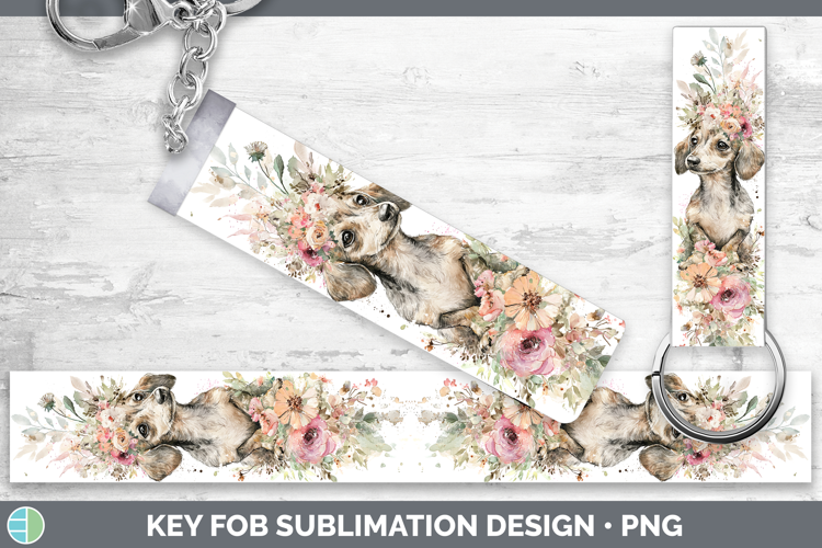 Wire Haired Dachshund Dogs 05 Floral Crown Key Fob Sublimati