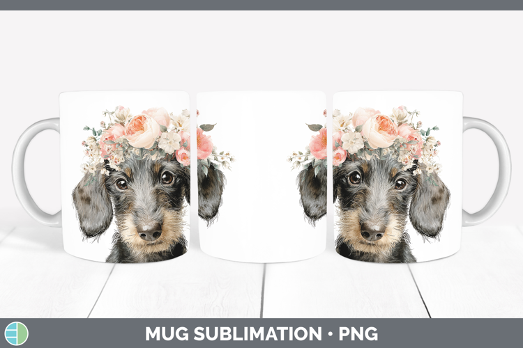 Wire Haired Dachshund Dogs 05 Floral Crown Mug Wrap Sublimat