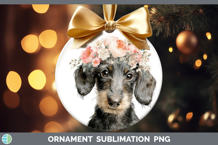 Wire Haired Dachshund Dogs 05 Floral Crown Ornament Sublimat