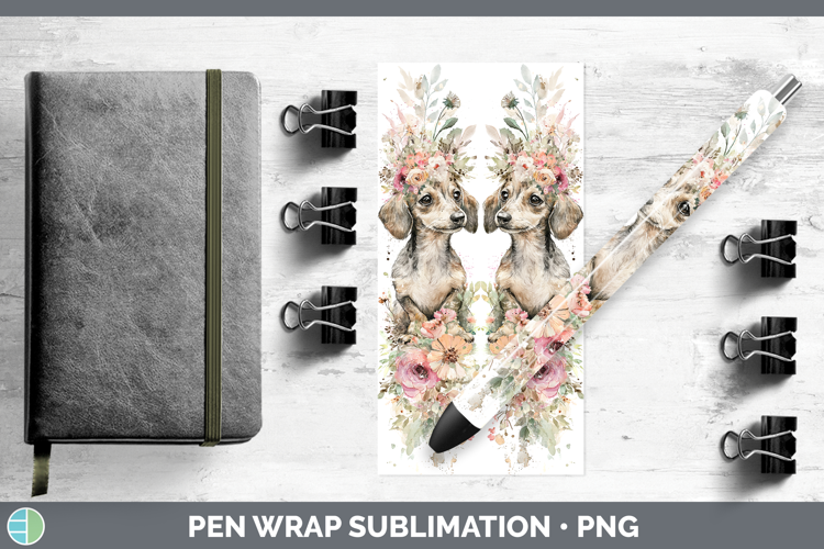 Wire Haired Dachshund Dogs 05 Floral Crown Pen Wrap Sublimat