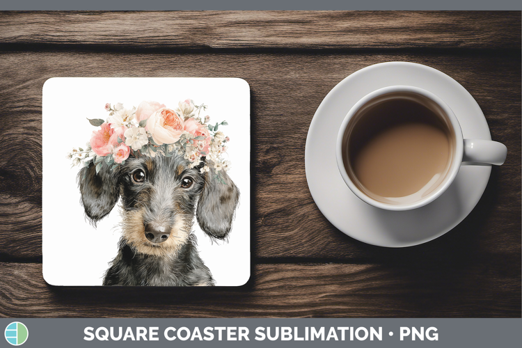 Wire Haired Dachshund Dogs 05 Floral Crown Square Coaster Su