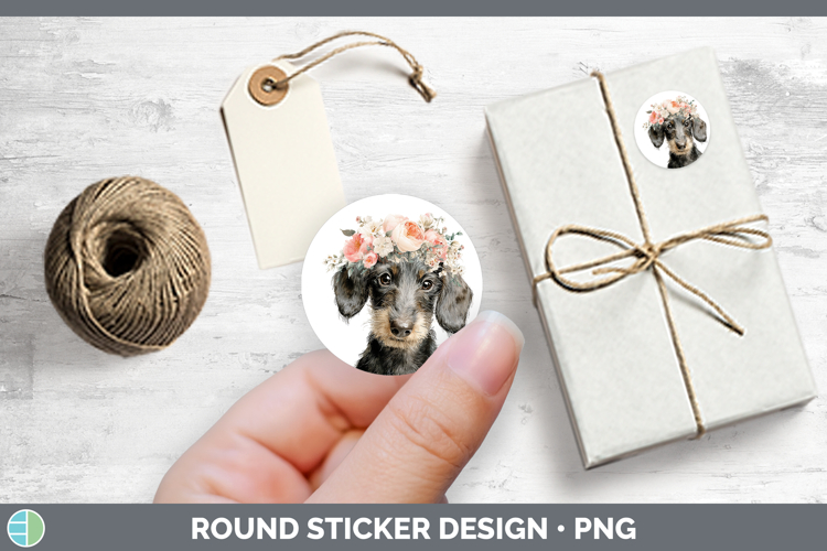 Wire Haired Dachshund Dogs 05 Floral Crown Stickers Design