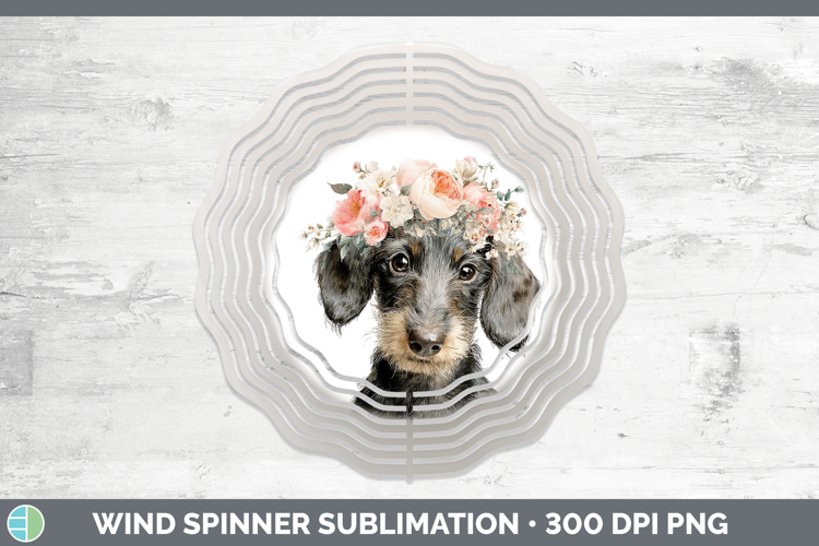 Wire Haired Dachshund Dogs 05 Floral Crown Wind Spinner Subl