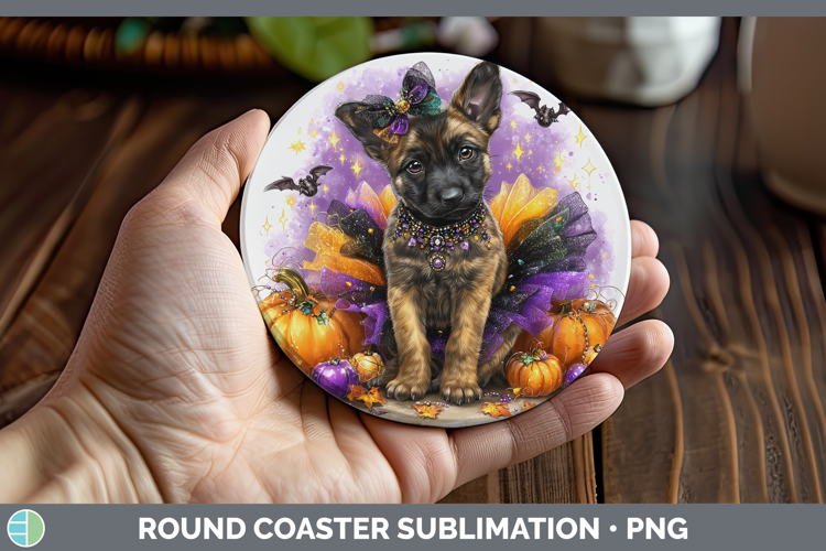 Dogs 05 Halloween Belgian Malinois Round Coaster Sublimation