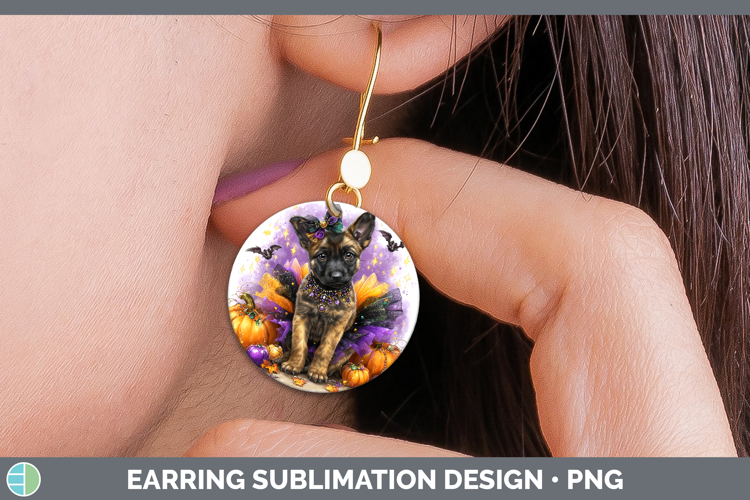 Dogs 05 Halloween Belgian Malinois Round Earrings Sublimatio