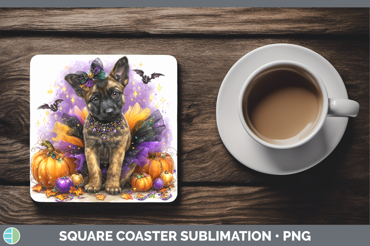 Dogs 05 Halloween Belgian Malinois Square Coaster Sublimatio
