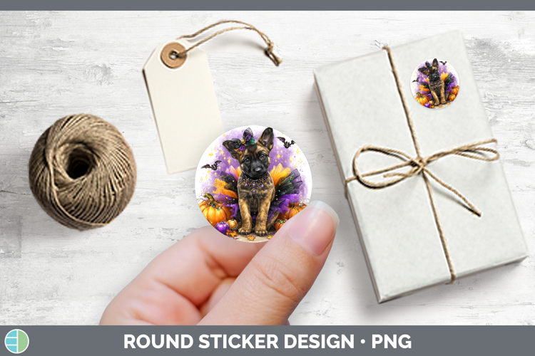 Dogs 05 Halloween Belgian Malinois Stickers | Round Labels D